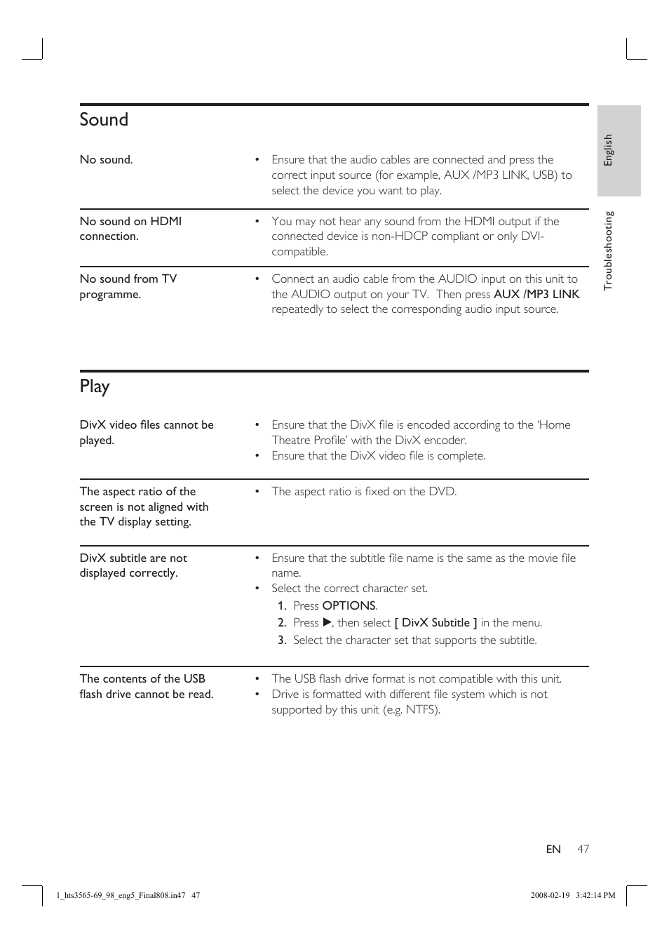Sound, Play | Philips HTS3569 User Manual | Page 47 / 48