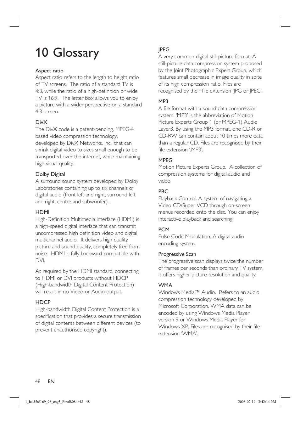 10 glossary | Philips HTS3569 User Manual | Page 48 / 48