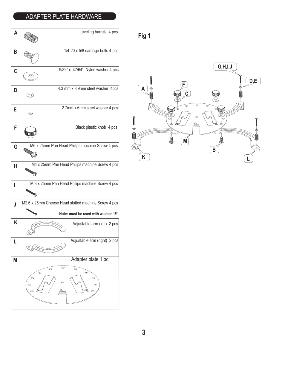 Adapter plate hardware, Fig 1 | Philips UPM51 User Manual | Page 3 / 5