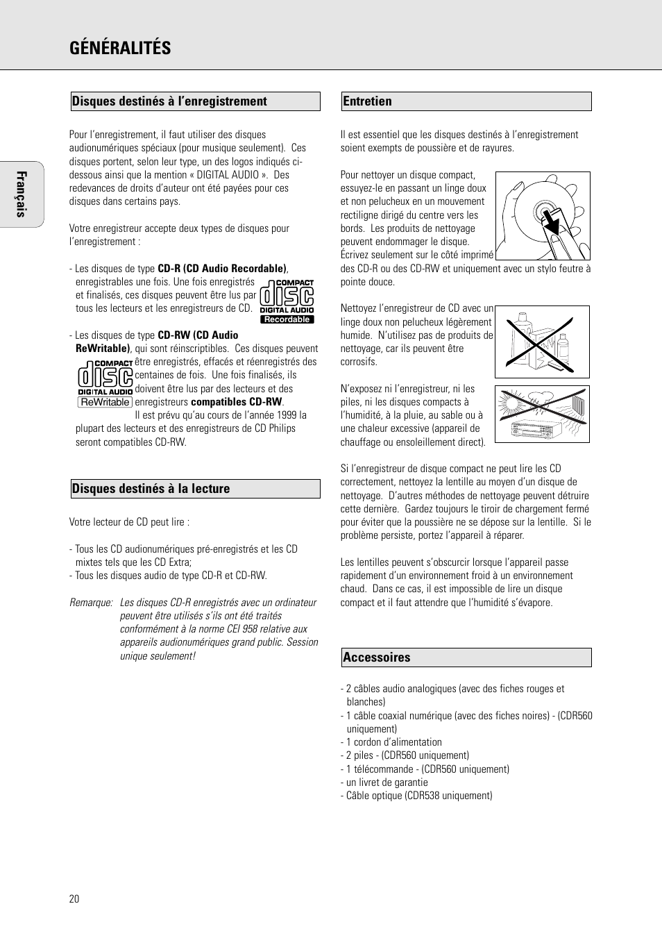 Généralités | Philips CDR 560 User Manual | Page 22 / 55