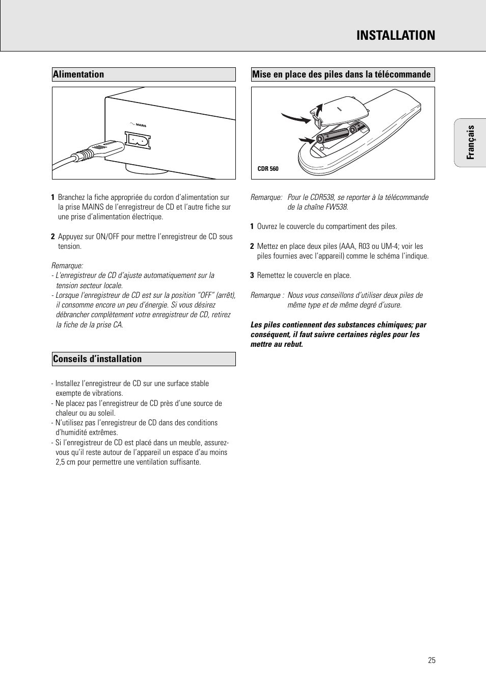 Installation | Philips CDR 560 User Manual | Page 27 / 55