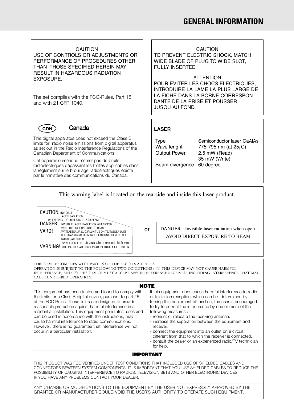 General information, Cca an na ad da a | Philips CDR 560 User Manual | Page 4 / 55