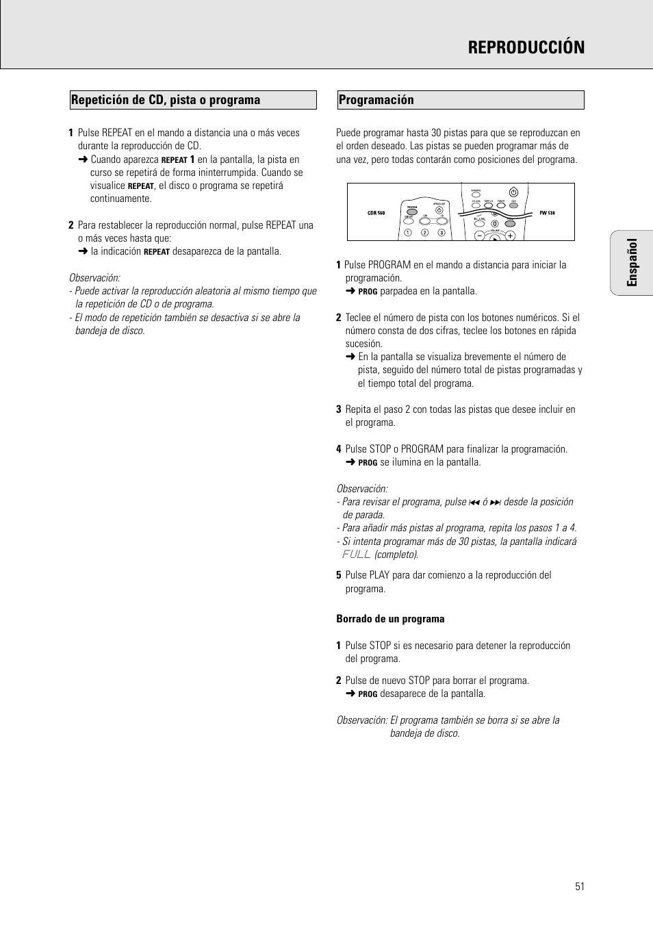 Reproducción | Philips CDR 560 User Manual | Page 53 / 55