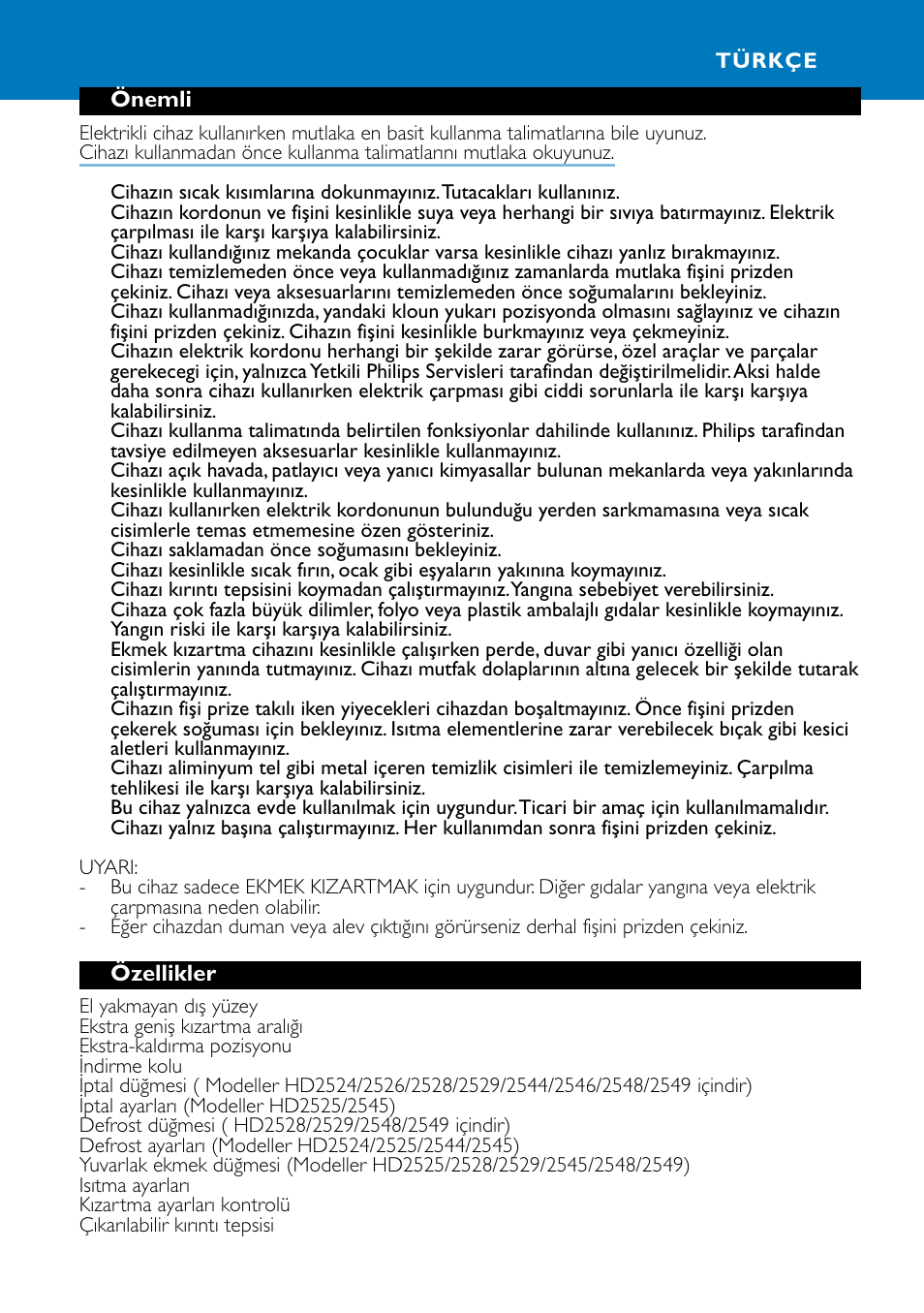 Türkçe | Philips Toaster HD2524 User Manual | Page 47 / 54