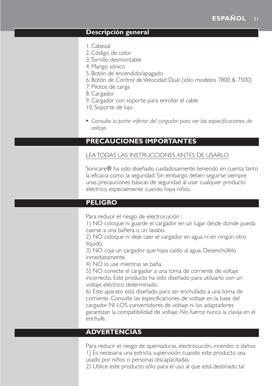 Philips Sonicare 7800 User Manual | Page 31 / 48