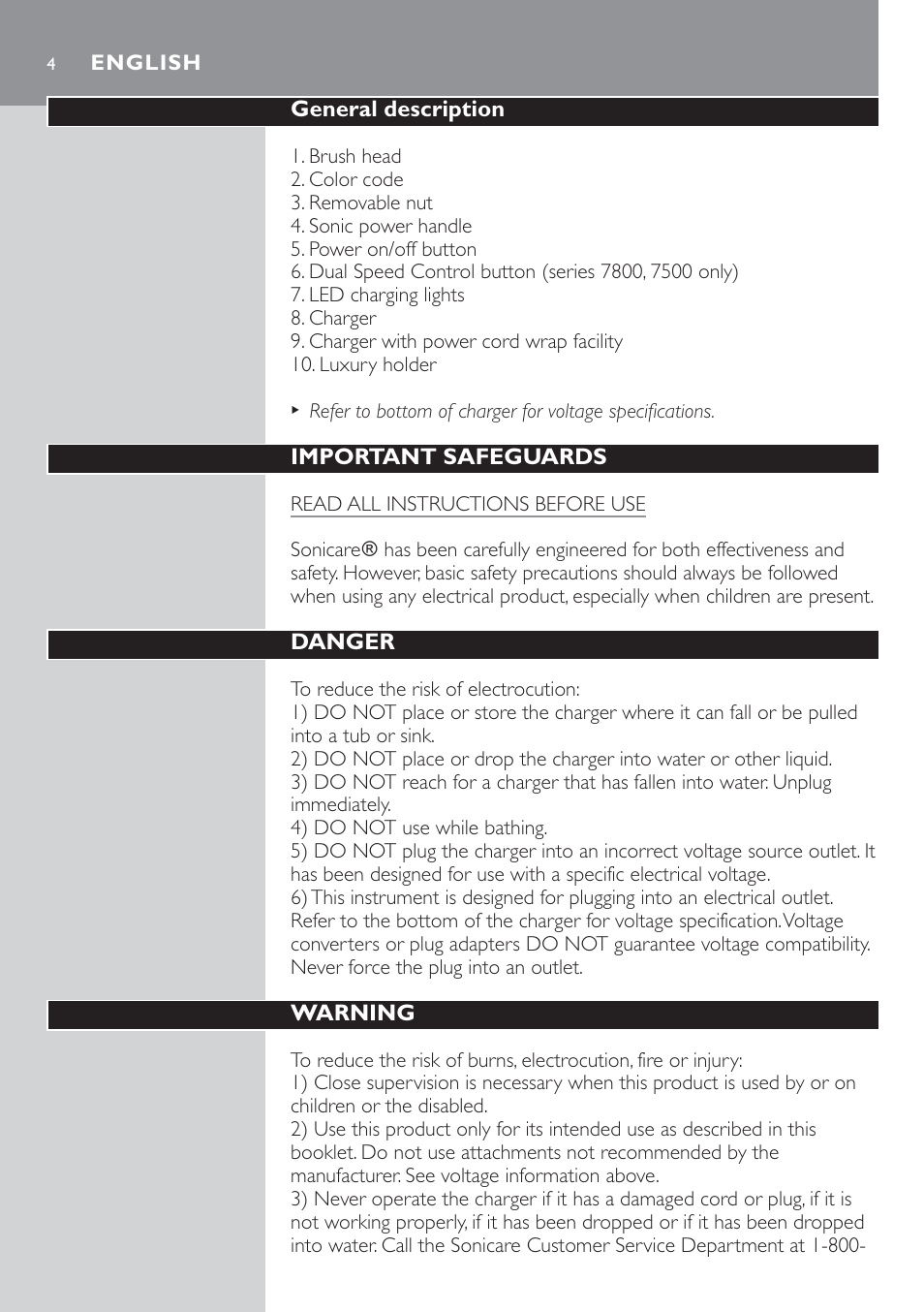 Philips Sonicare 7800 User Manual | Page 4 / 48