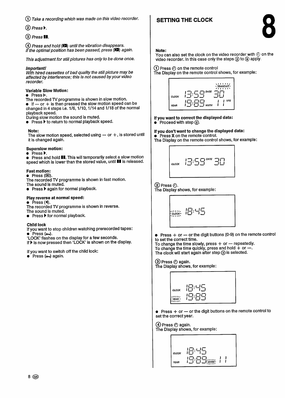 Setting the clock | Philips VHS VR6393 User Manual | Page 12 / 26