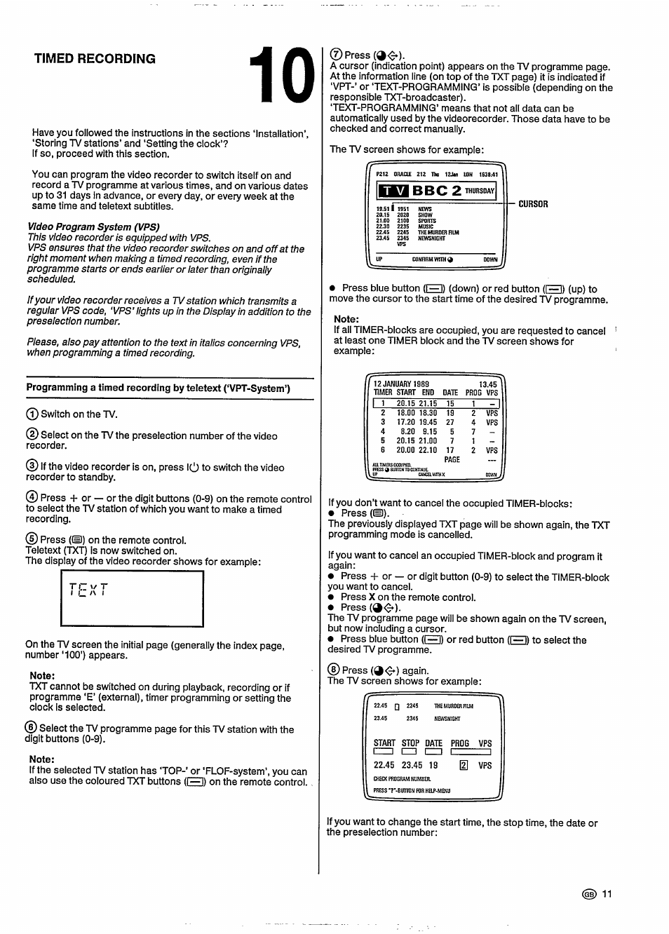 Bbc 2, Timed recording | Philips VHS VR6393 User Manual | Page 15 / 26