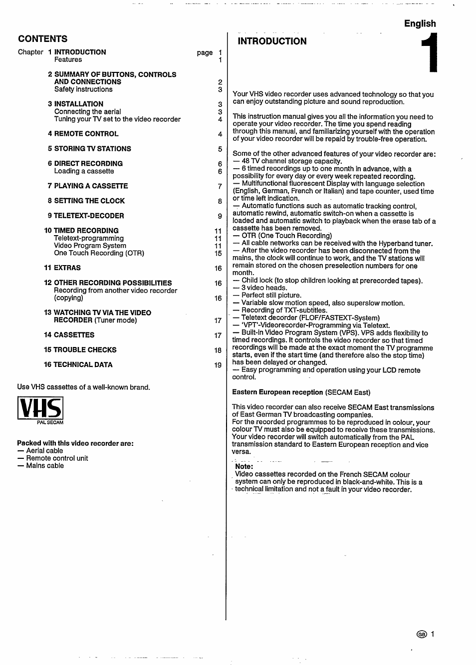 English contents, Introduction | Philips VHS VR6393 User Manual | Page 5 / 26