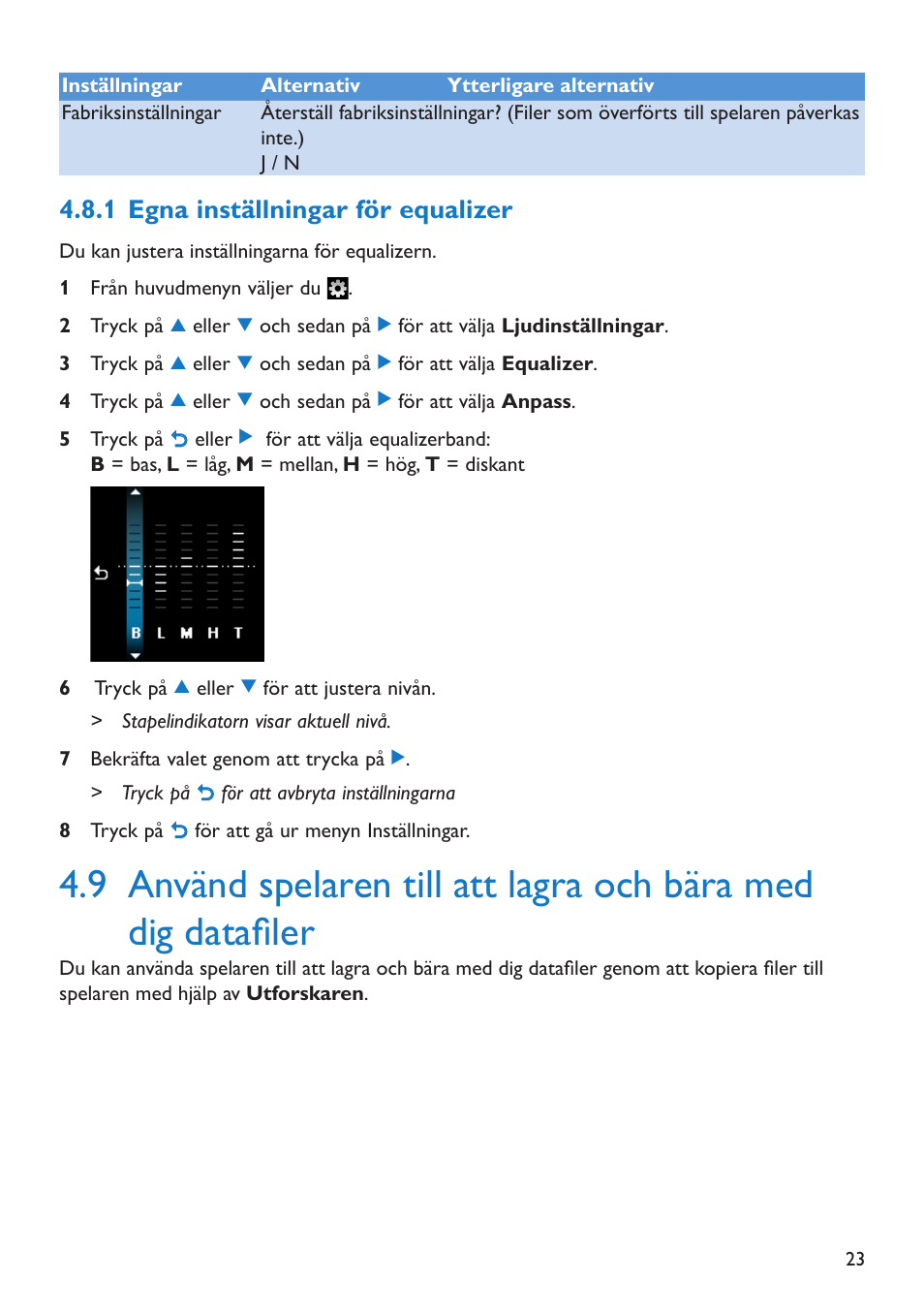 1 egna inställningar för equalizer, Egna inställningar för equalizer | Philips GO GEAR SA2925 User Manual | Page 25 / 32