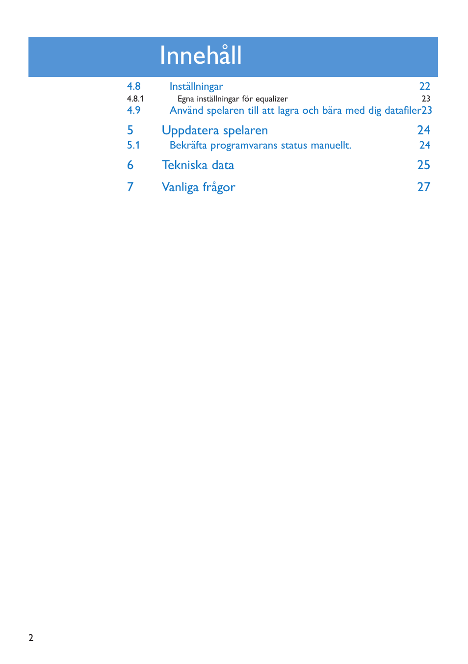 Innehåll | Philips GO GEAR SA2925 User Manual | Page 4 / 32