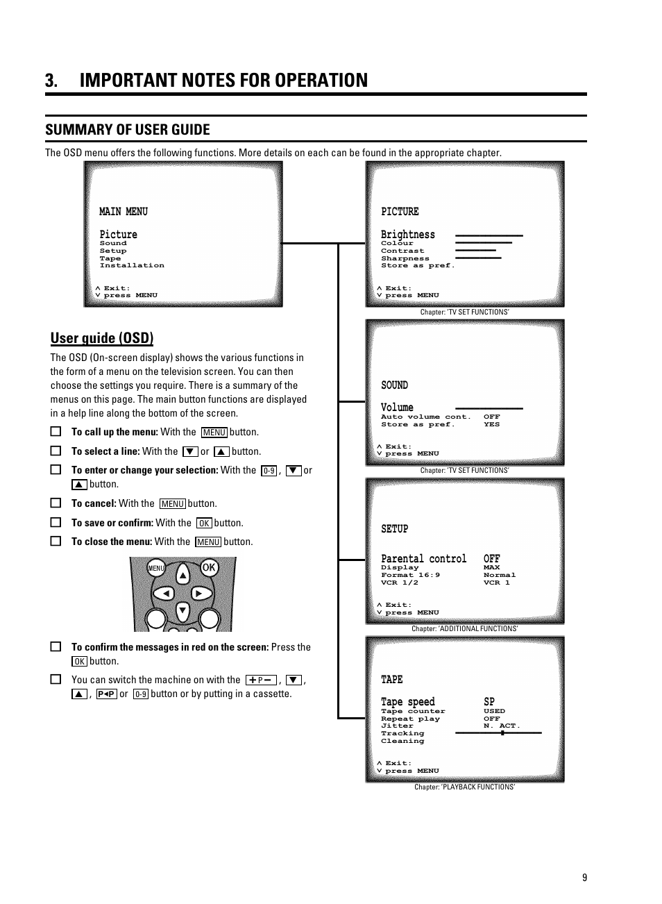 Summary of user guide, User guide (osd) | Philips 21PV320/05 User Manual | Page 11 / 24