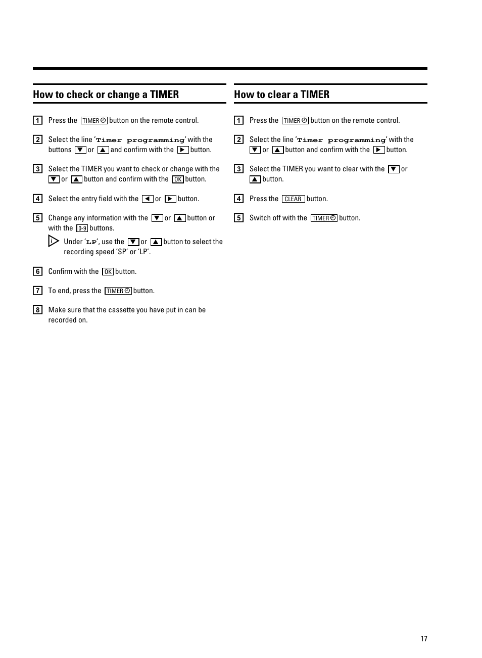 How to check or change a timer, How to clear a timer | Philips 21PV320/05 User Manual | Page 19 / 24