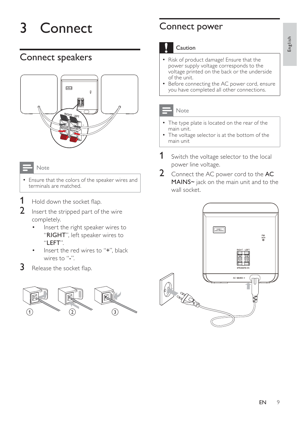 3 connect, Connect power, Connect speakers | Philips DCM105 User Manual | Page 8 / 18