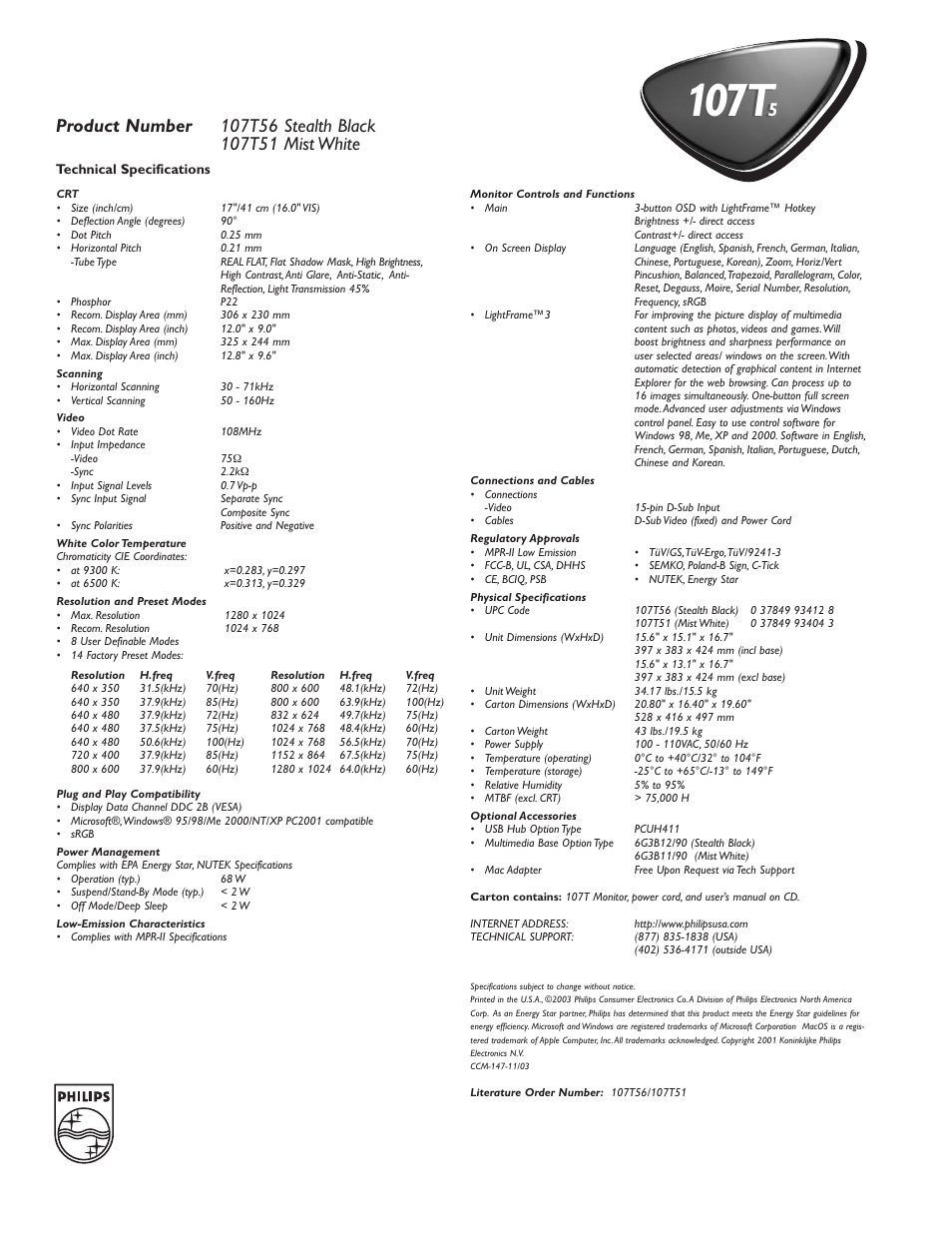 107 t | Philips 107T5 User Manual | Page 2 / 2