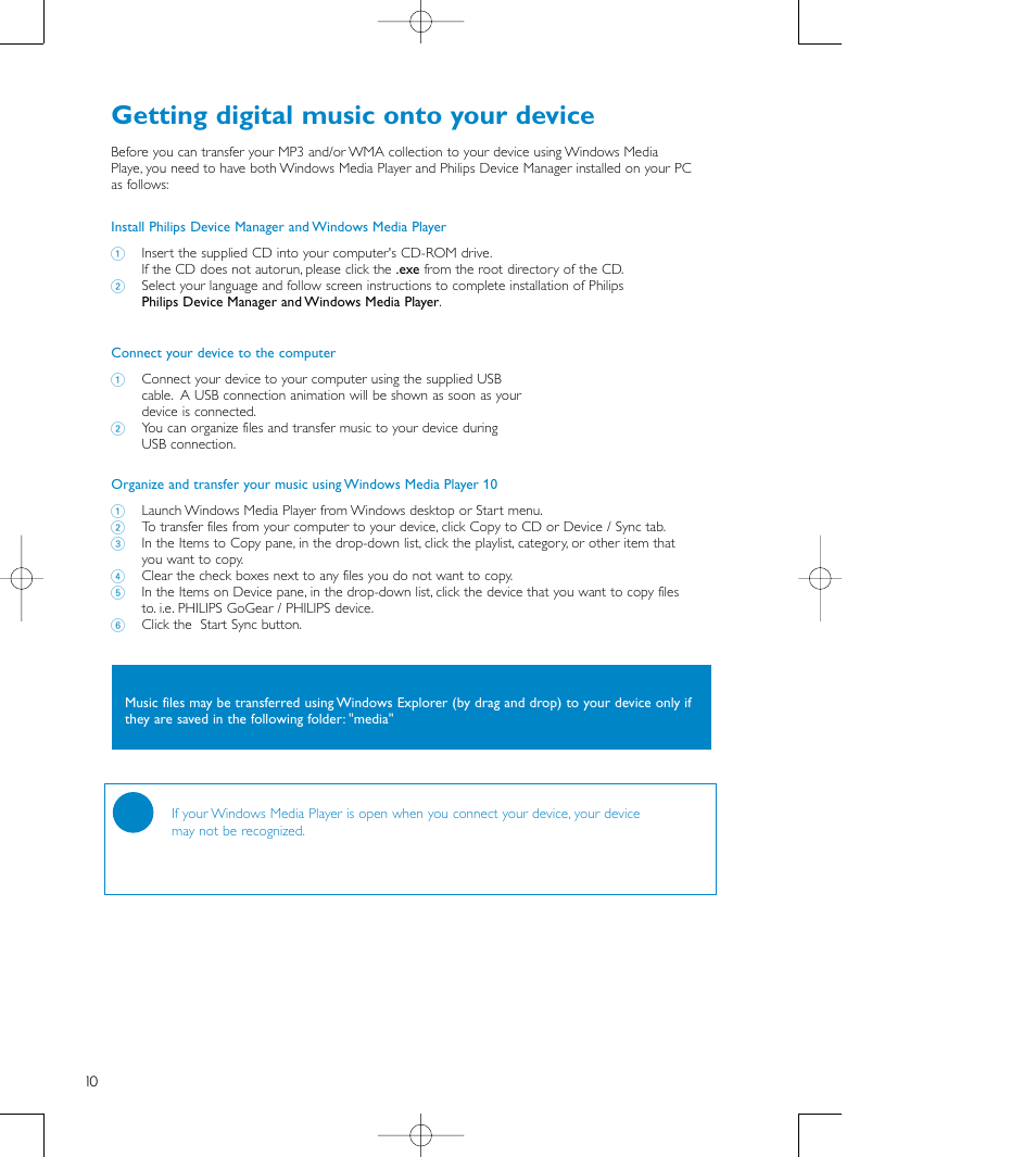 Getting digital music onto your device | Philips audio players User Manual | Page 13 / 36