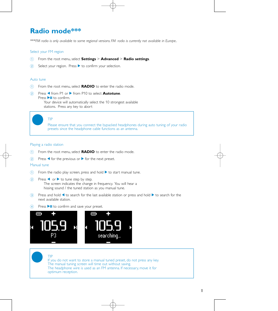 Radio mode | Philips audio players User Manual | Page 14 / 36