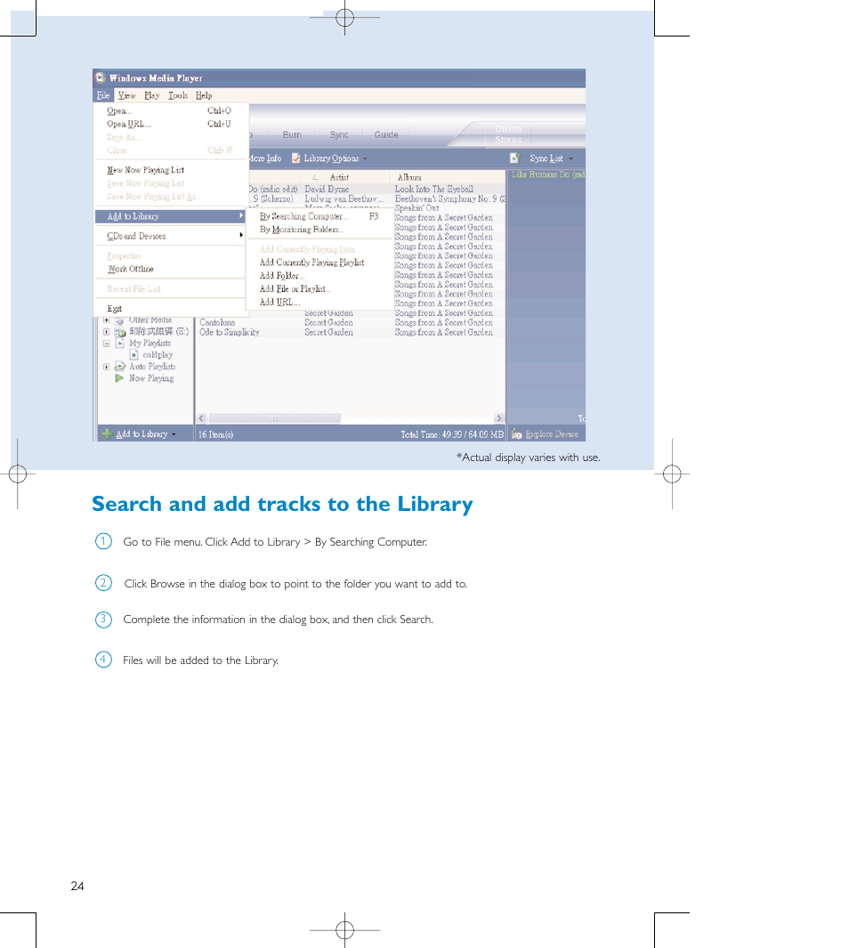 Search and add tracks to the library | Philips audio players User Manual | Page 27 / 36