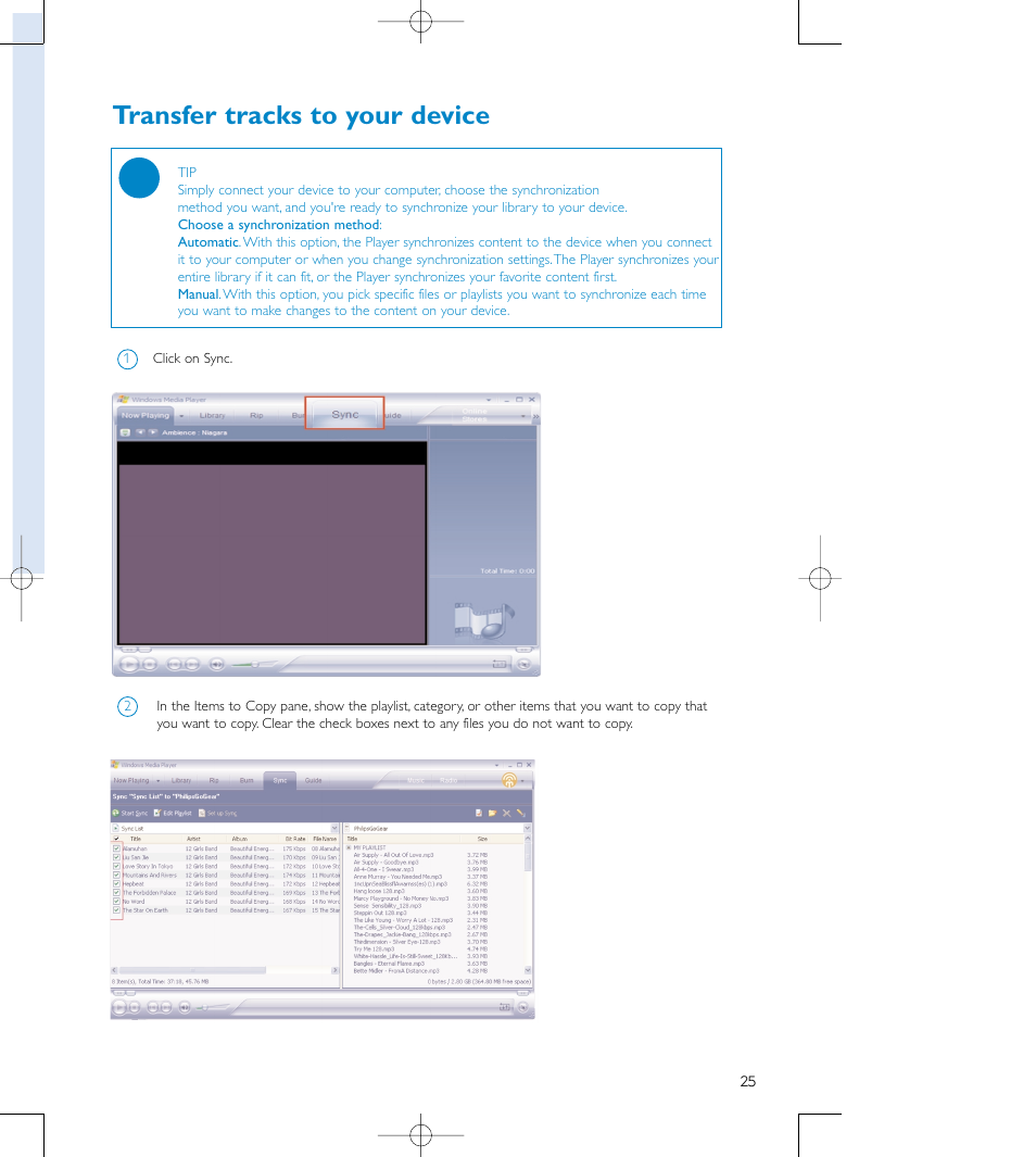 Transfer tracks to your device | Philips audio players User Manual | Page 28 / 36