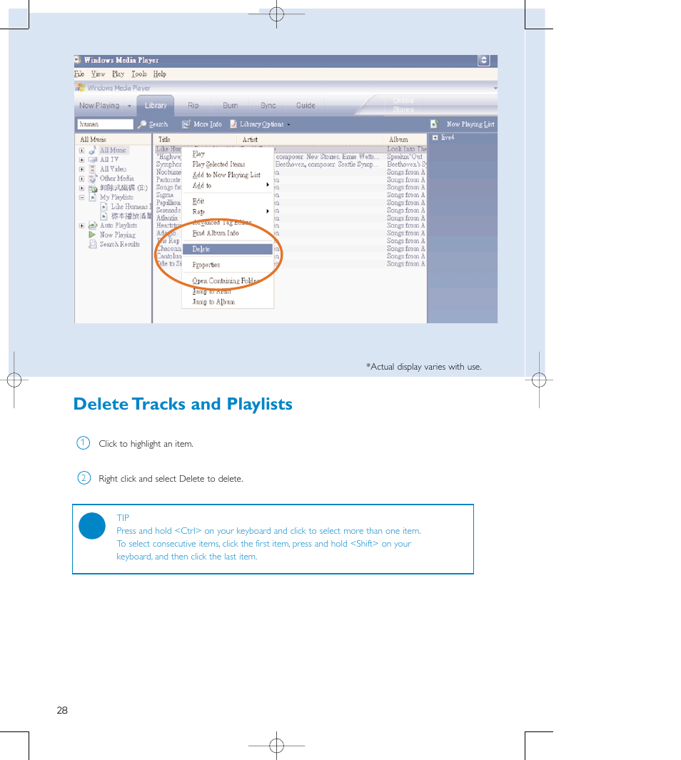 Delete tracks and playlists | Philips audio players User Manual | Page 31 / 36