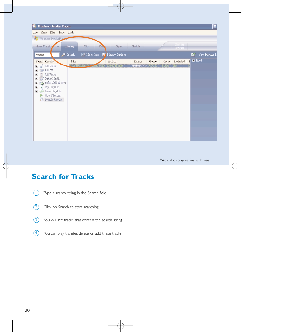 Search for tracks | Philips audio players User Manual | Page 33 / 36