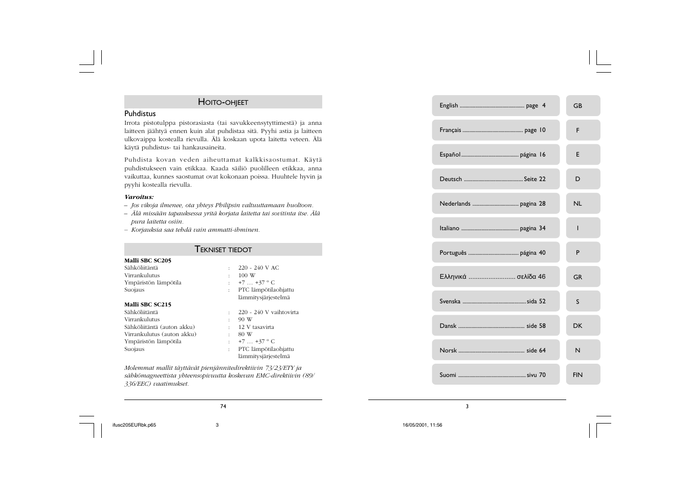 Philips SC205 User Manual | Page 3 / 38