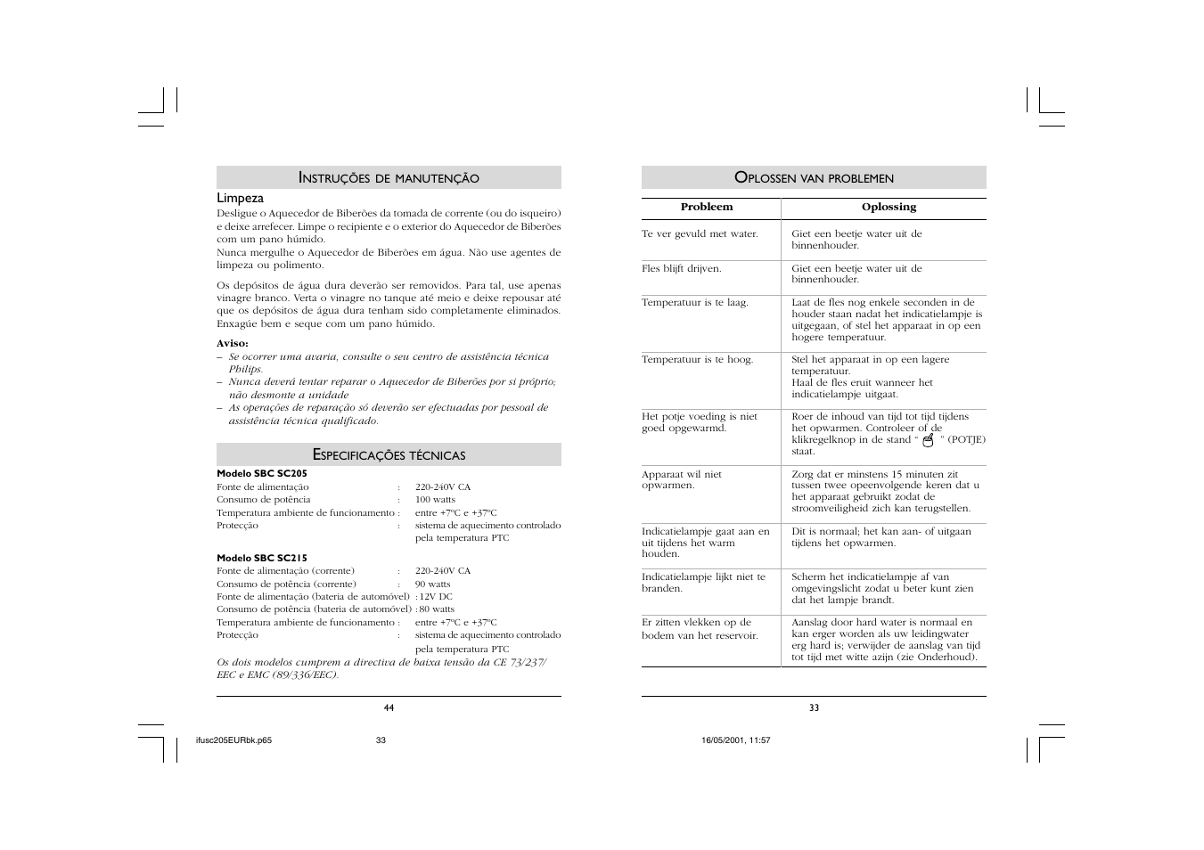 Philips SC205 User Manual | Page 33 / 38