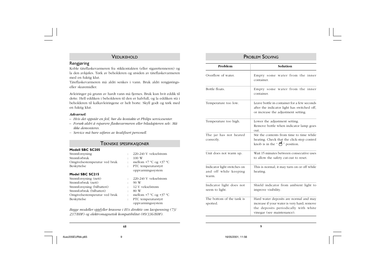 Philips SC205 User Manual | Page 9 / 38