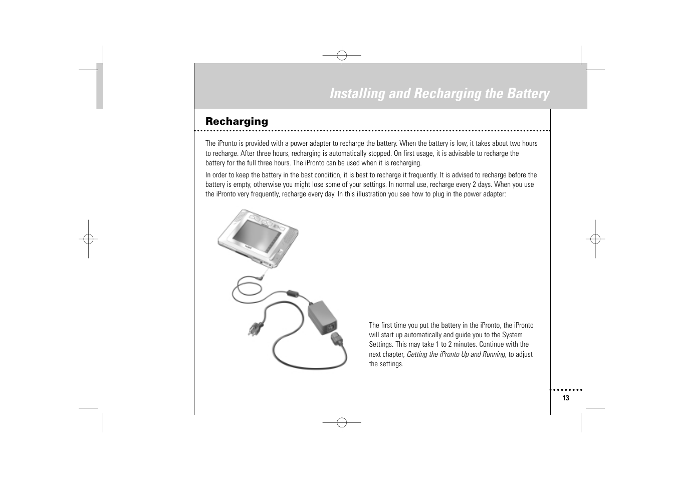 Installing and recharging the battery | Philips Wireless Equipment Box User Manual | Page 13 / 60