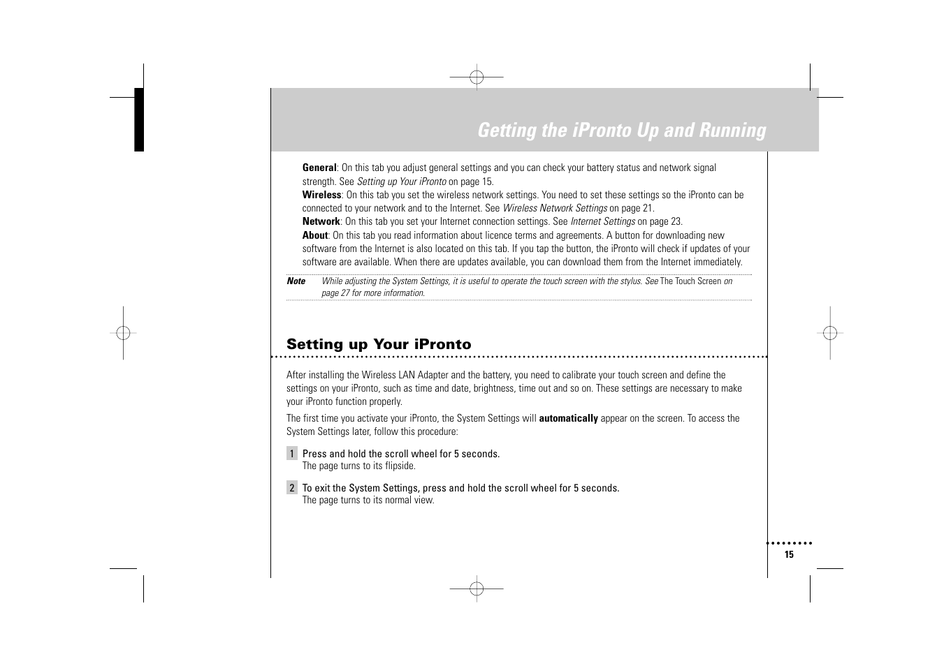 Getting the ipronto up and running, Setting up your ipronto | Philips Wireless Equipment Box User Manual | Page 15 / 60