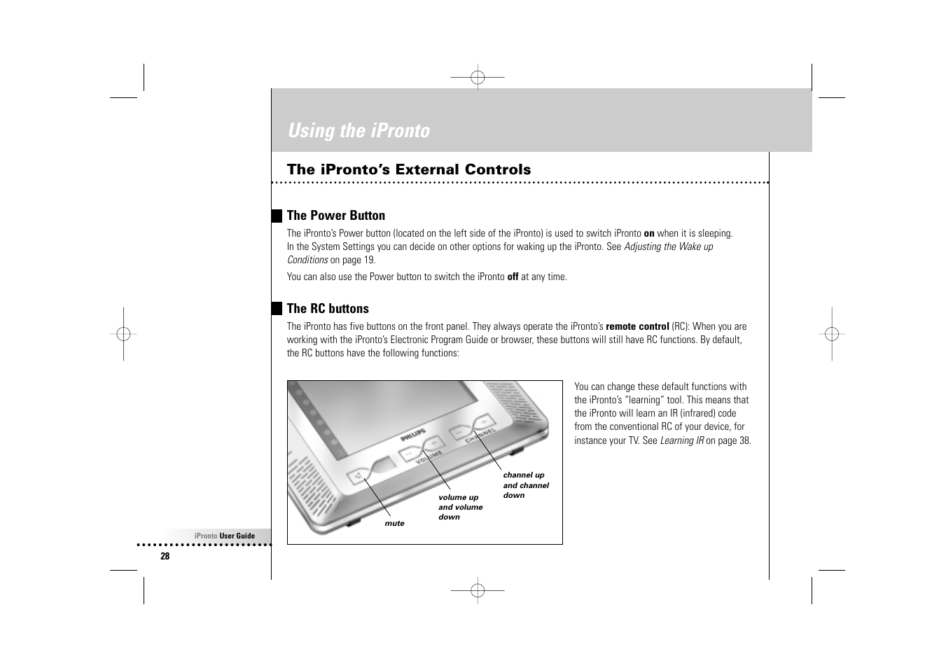 Using the ipronto, The ipronto’s external controls | Philips Wireless Equipment Box User Manual | Page 28 / 60