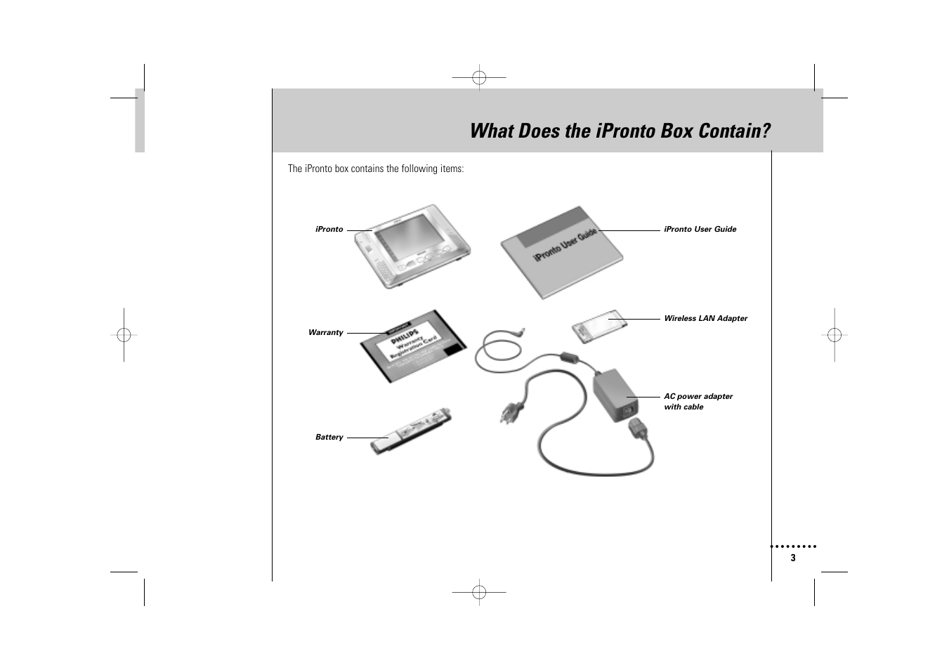 What does the ipronto box contain | Philips Wireless Equipment Box User Manual | Page 3 / 60