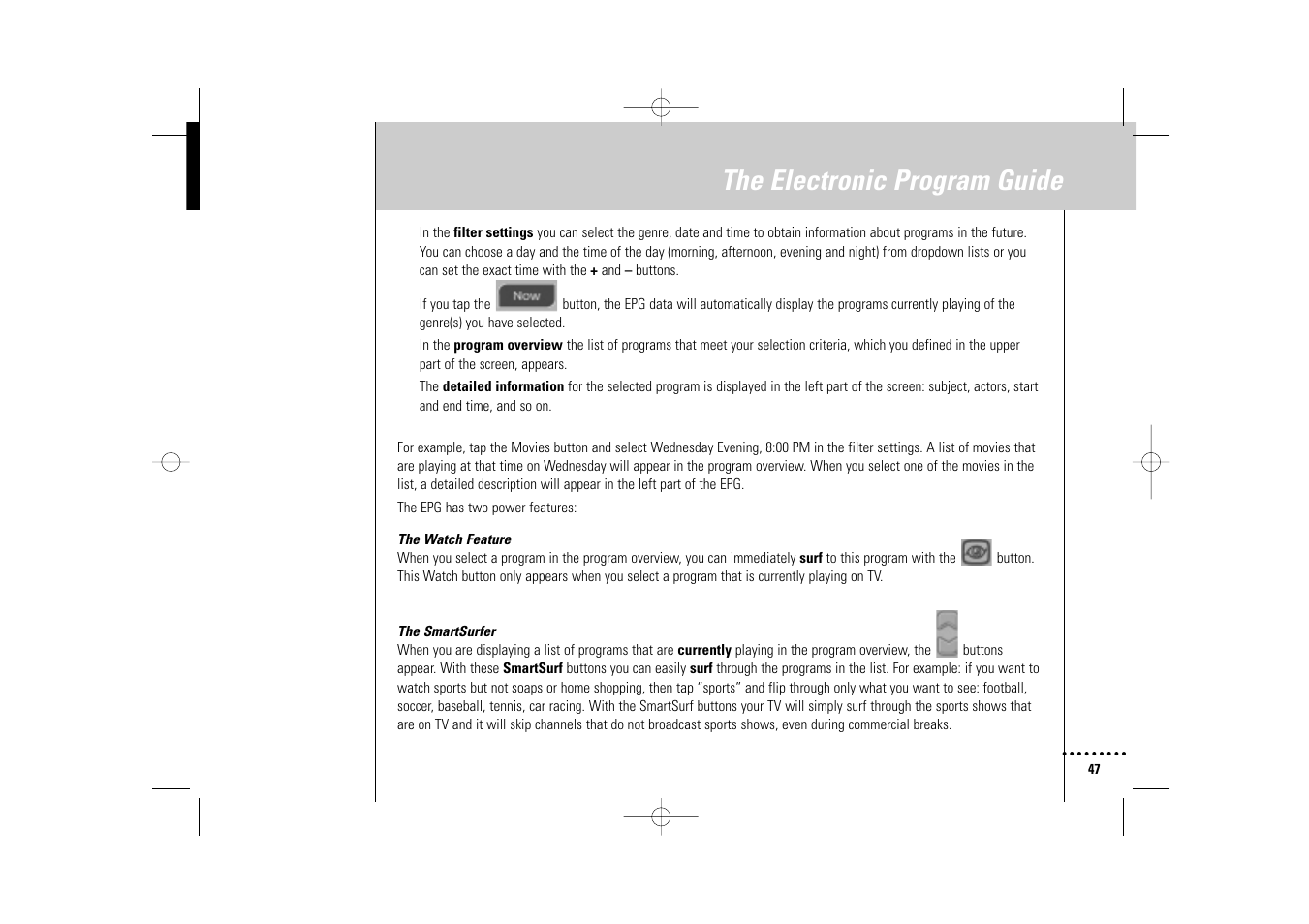 The electronic program guide | Philips Wireless Equipment Box User Manual | Page 47 / 60