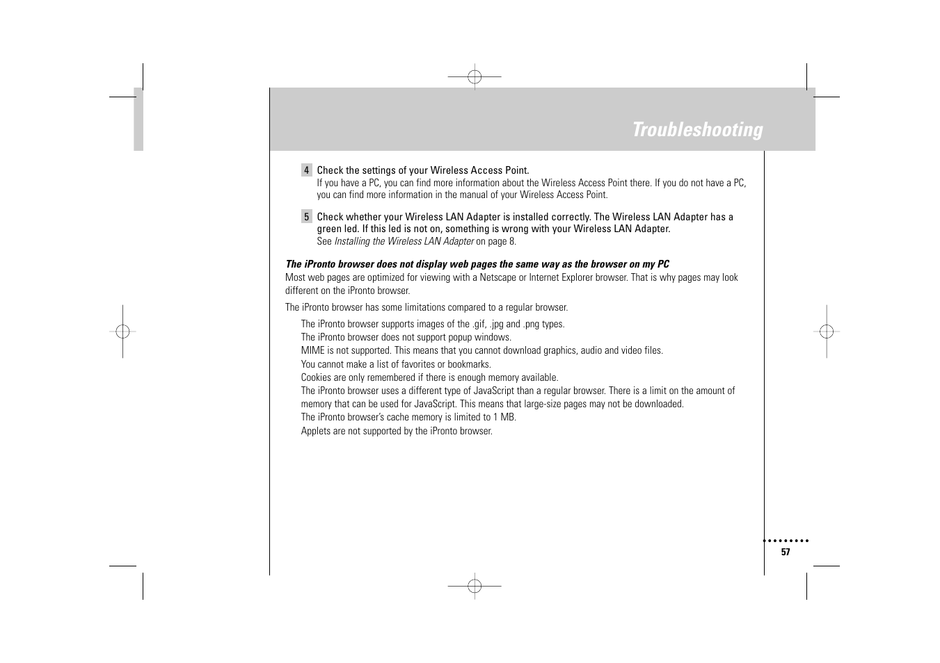 Troubleshooting | Philips Wireless Equipment Box User Manual | Page 57 / 60