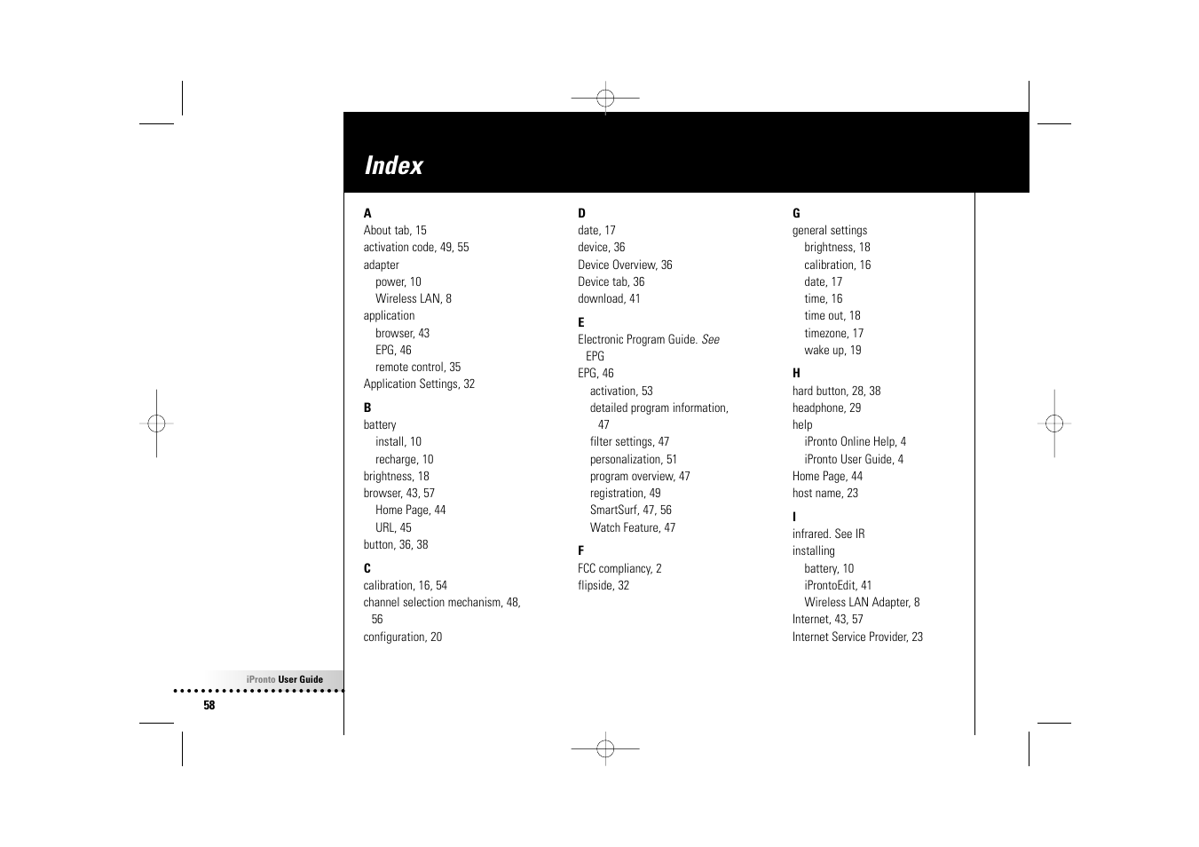 Index | Philips Wireless Equipment Box User Manual | Page 58 / 60