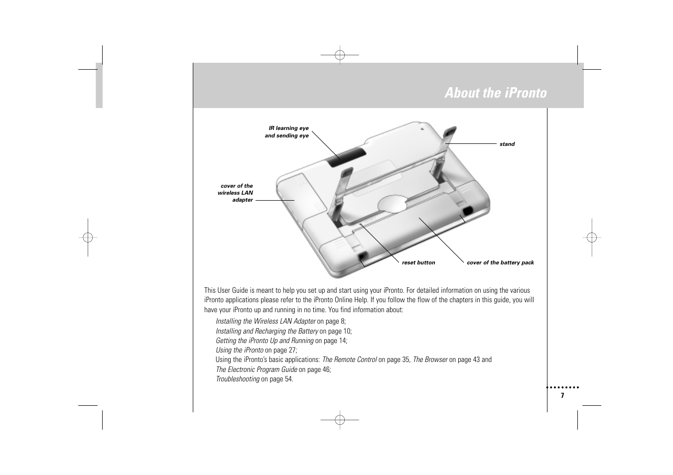 About the ipronto | Philips Wireless Equipment Box User Manual | Page 7 / 60