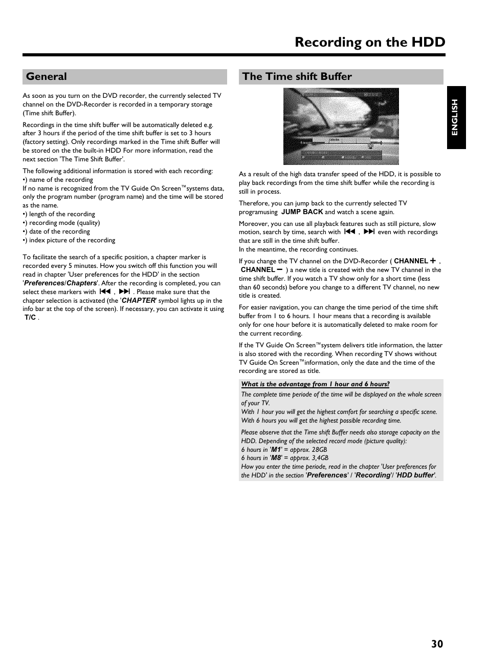 General, The time shift buffer, Recording on the hdd | 30 general | Philips HDRW 720/17 User Manual | Page 37 / 90