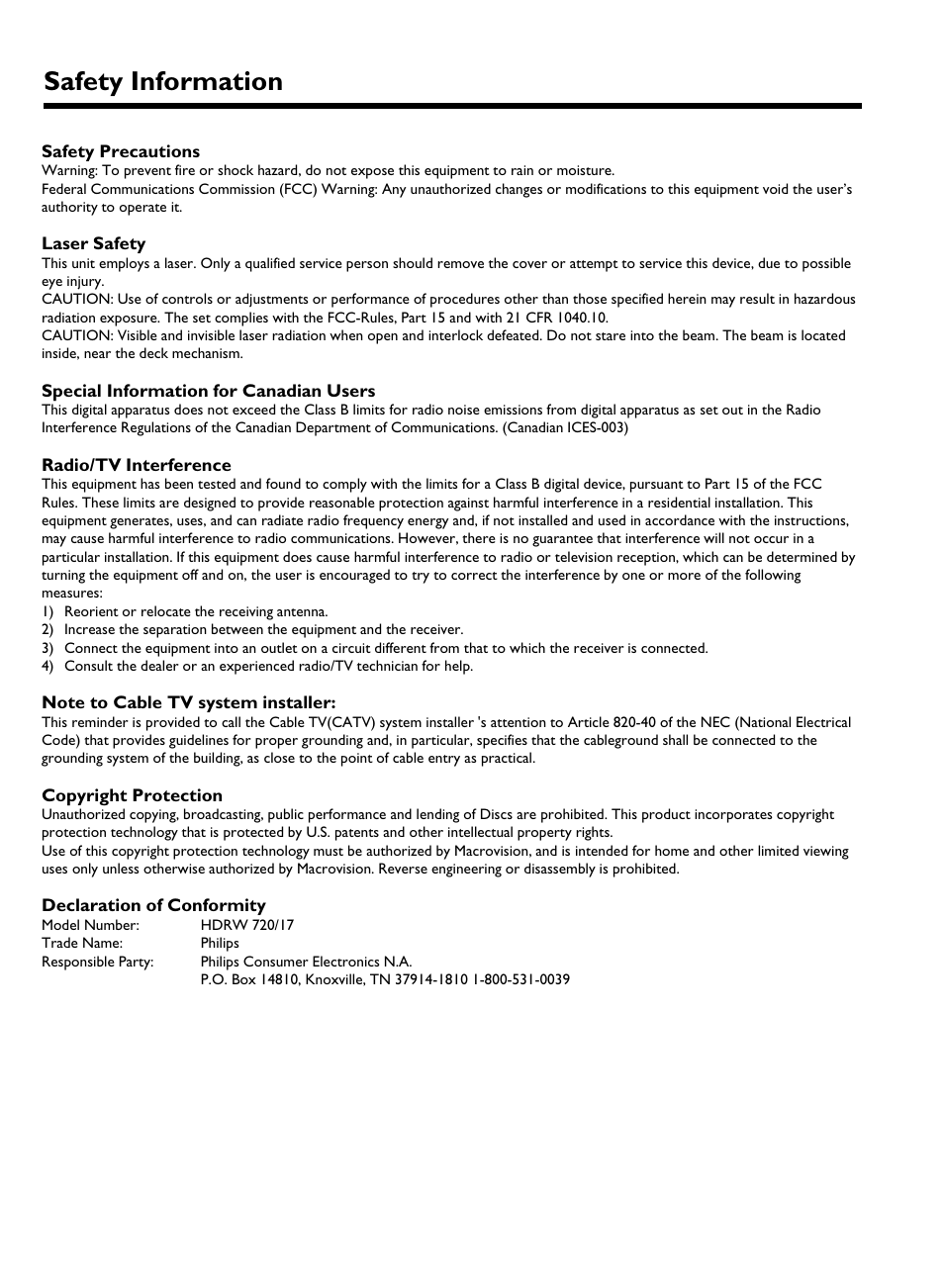 Safety information | Philips HDRW 720/17 User Manual | Page 4 / 90