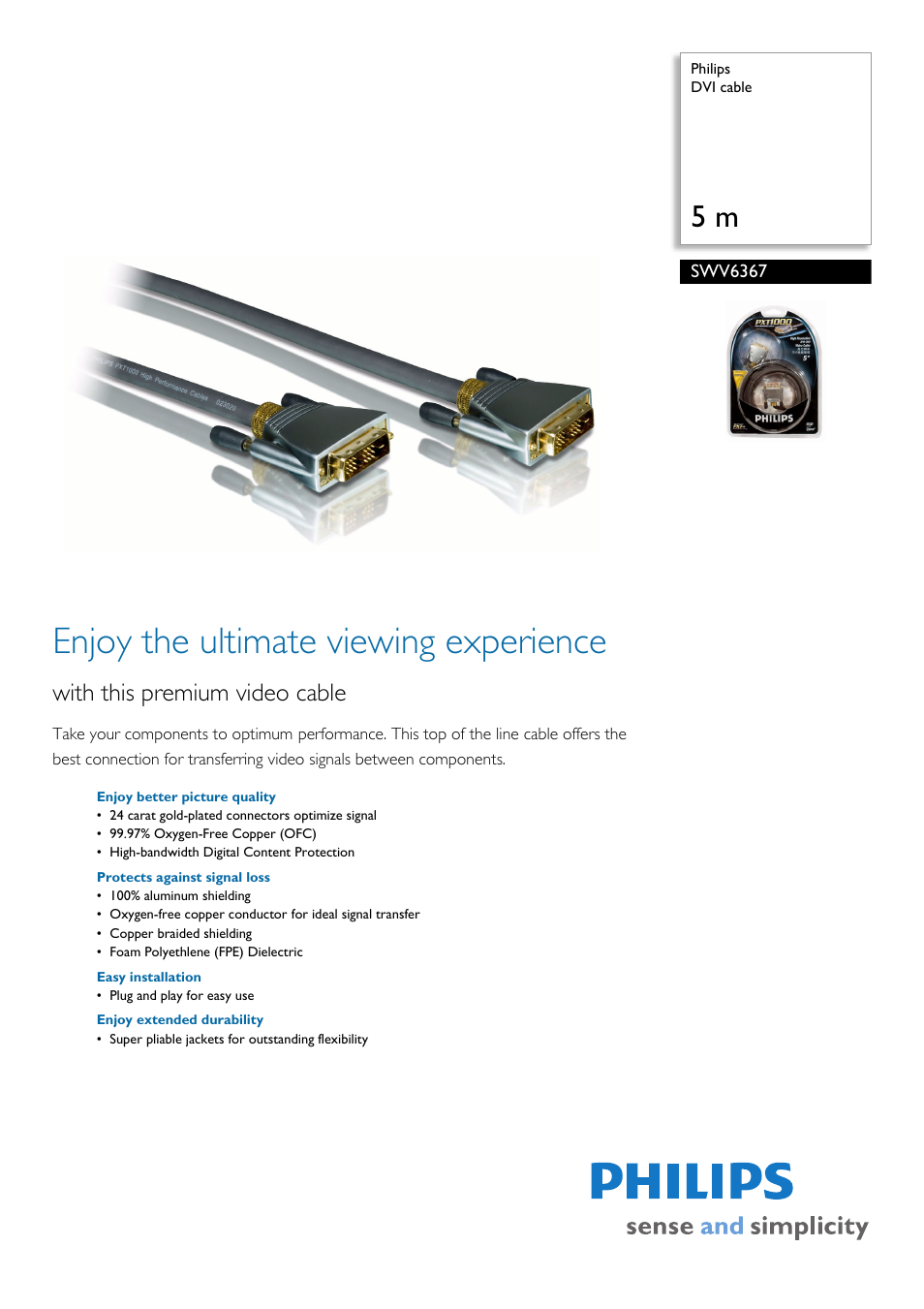 Philips DVI Cable SWV6367 User Manual | 2 pages