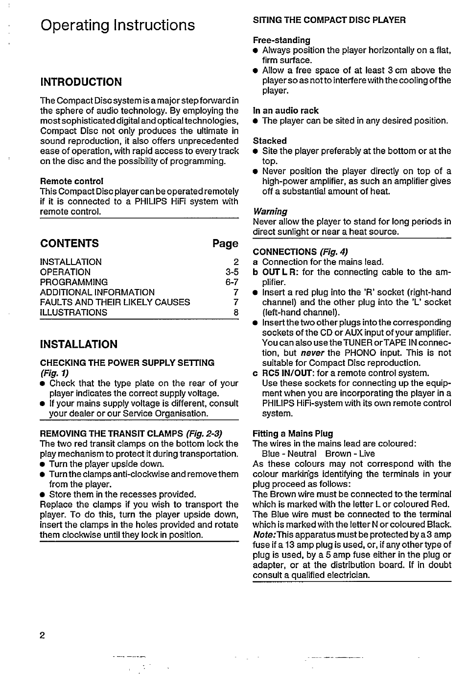 Operating instructions | Philips CD 210 User Manual | Page 2 / 10