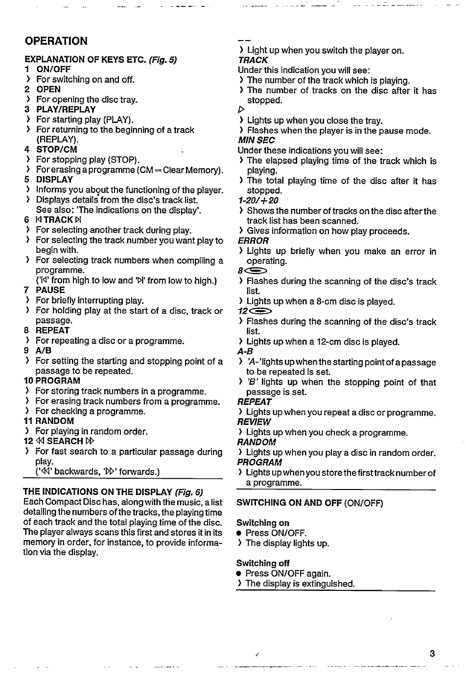 Operation | Philips CD 210 User Manual | Page 3 / 10