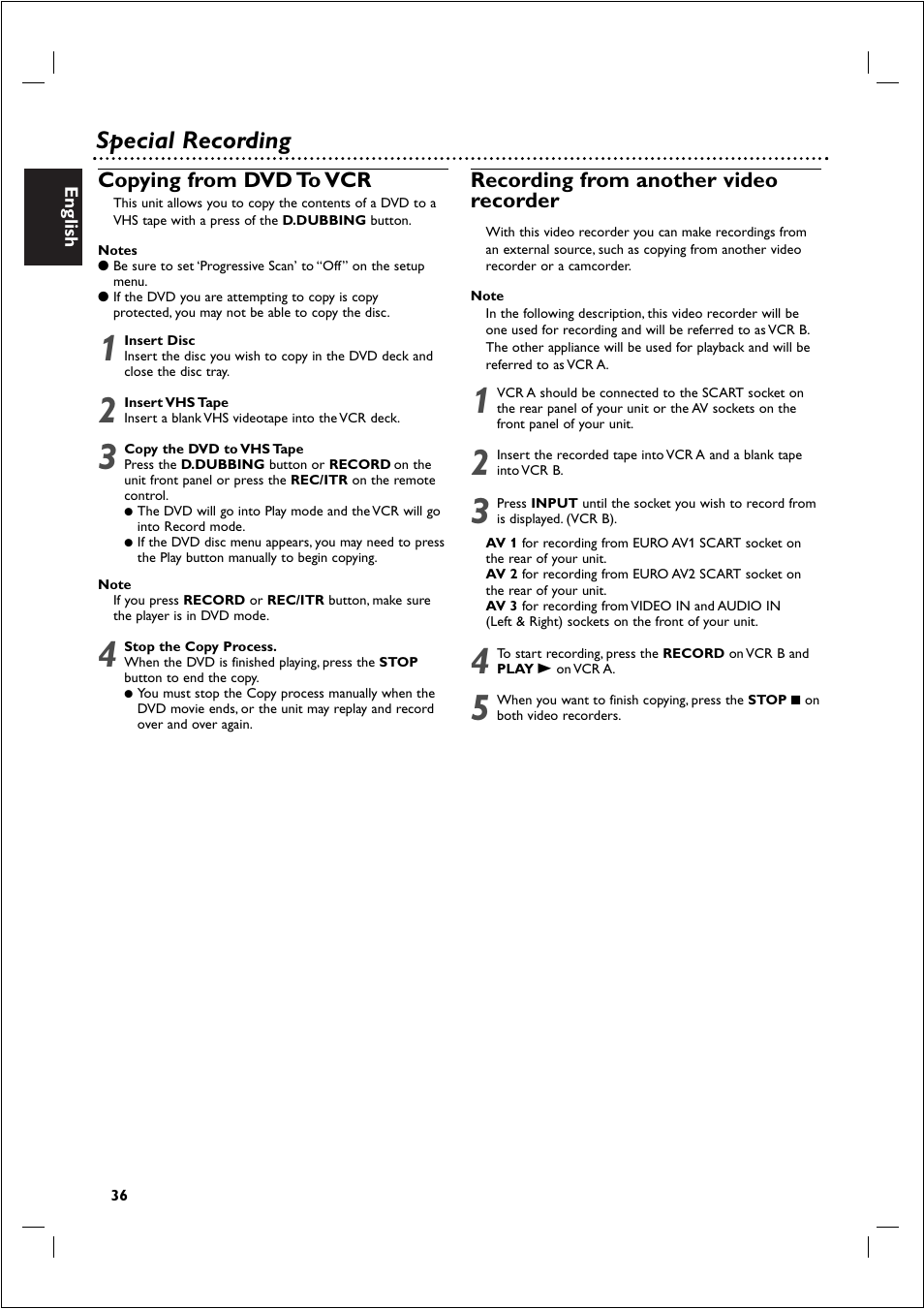 Special recording | Philips 721VR User Manual | Page 36 / 40