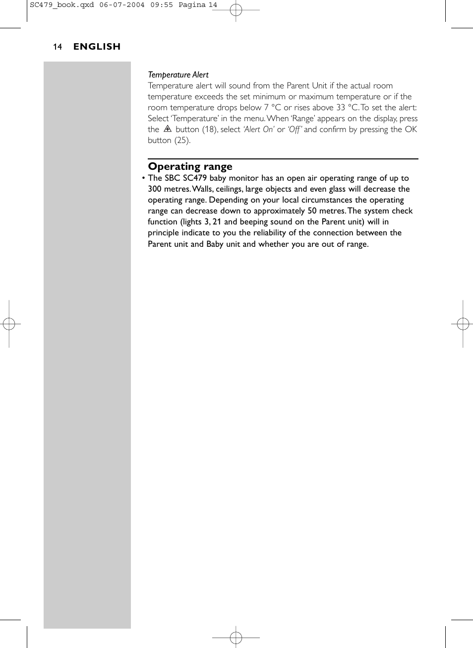 Operating range | Philips Dect SC479 User Manual | Page 14 / 18