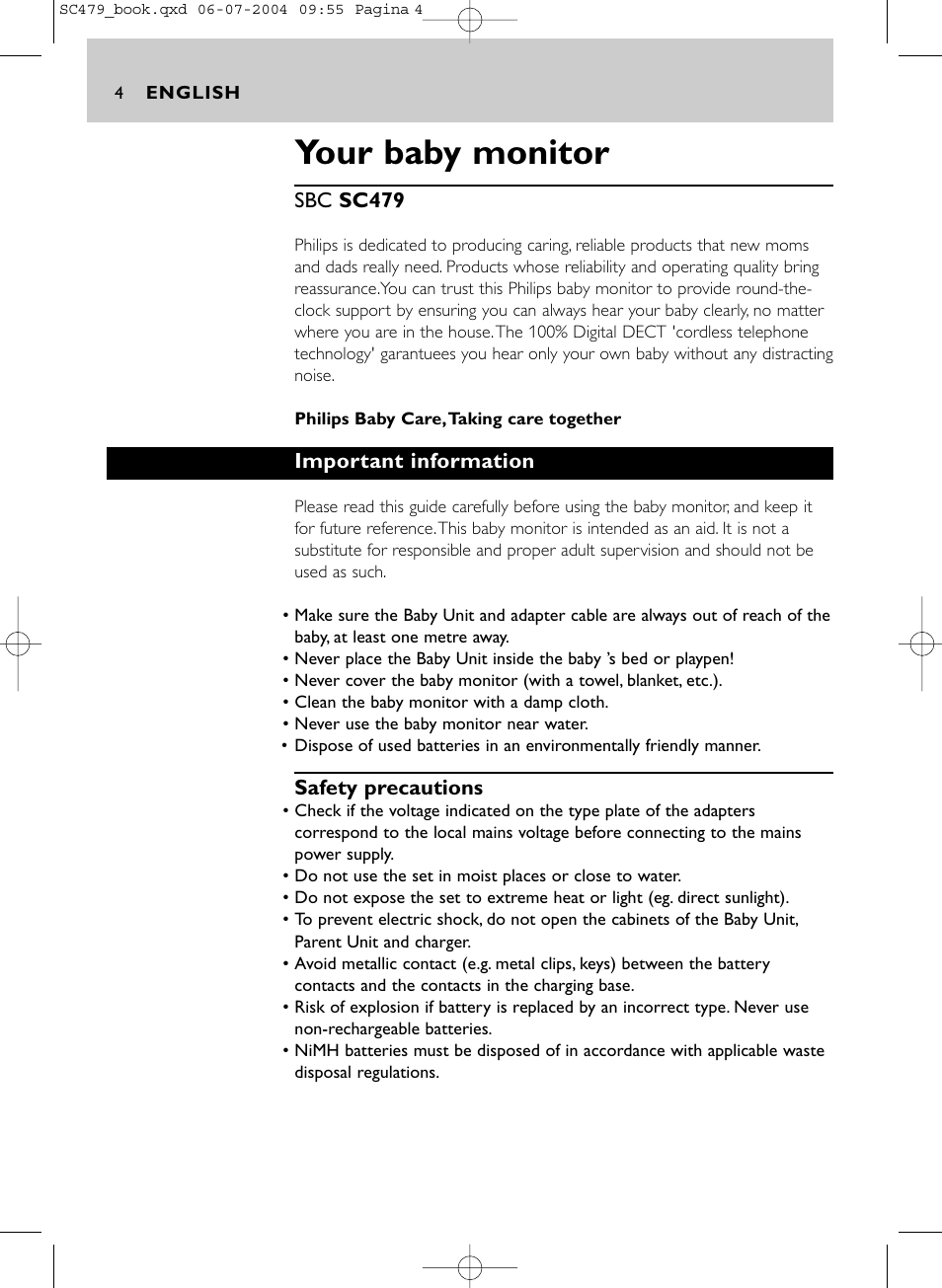 Your baby monitor | Philips Dect SC479 User Manual | Page 4 / 18
