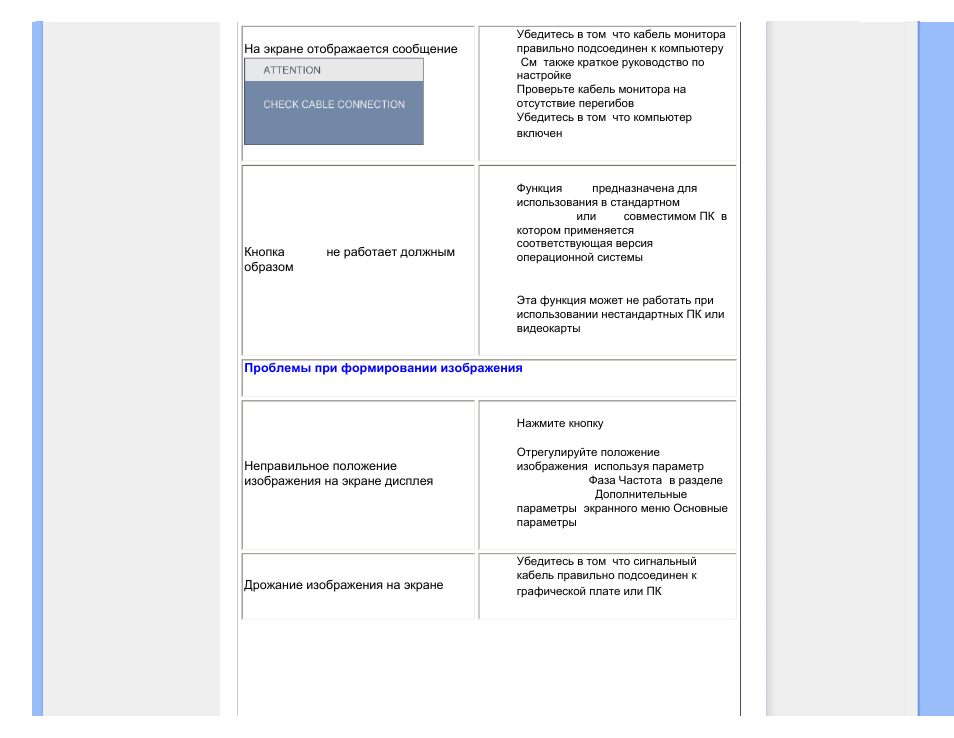 Проблемы при, Формировании изображения | Philips 190C8 User Manual | Page 16 / 118