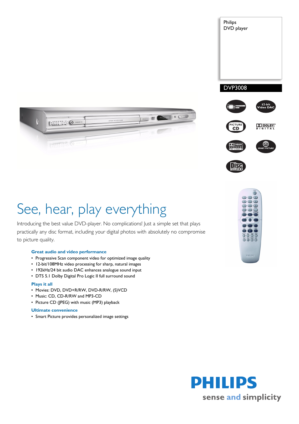 Philips DVP3008 User Manual | 2 pages