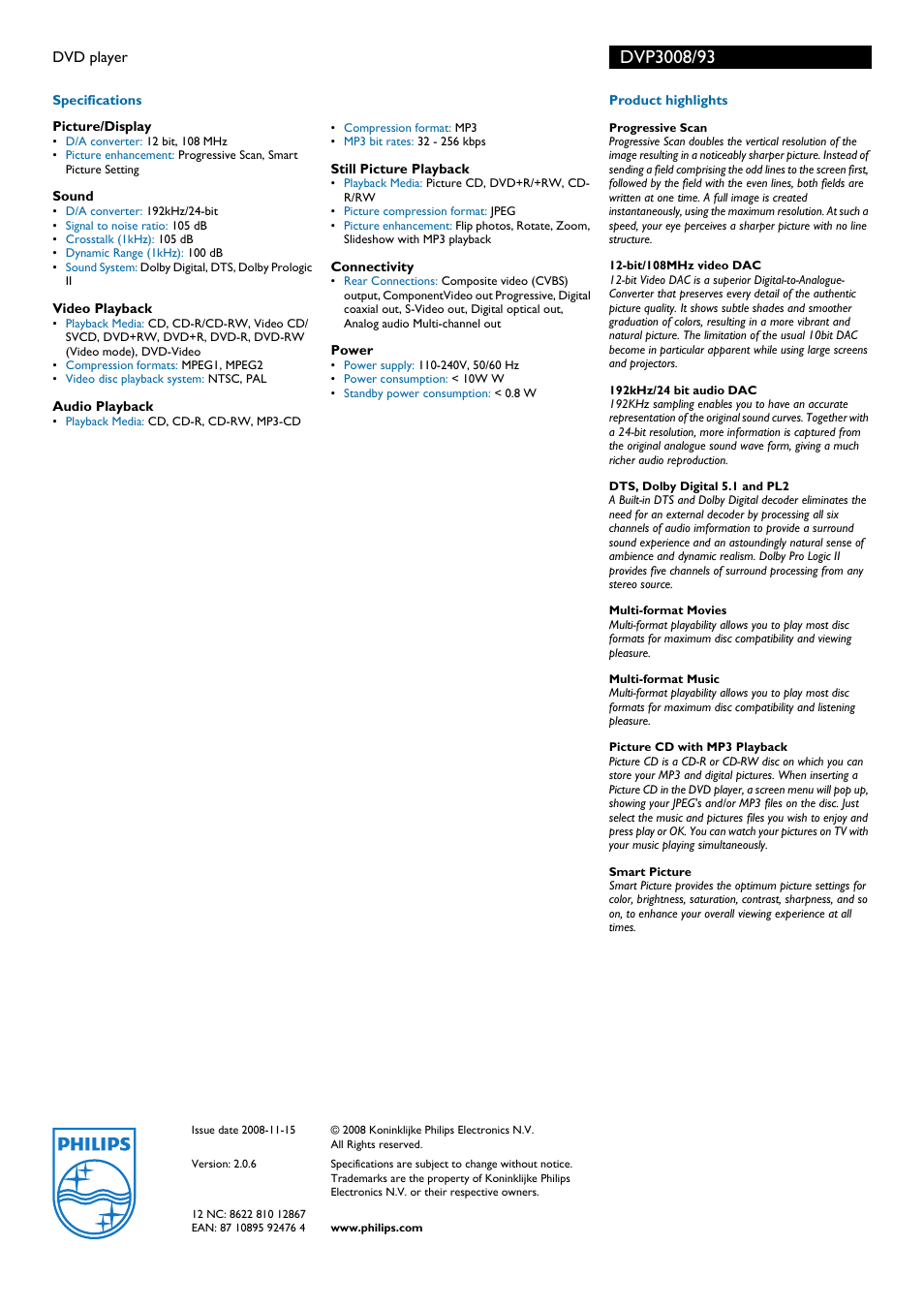 Philips DVP3008 User Manual | Page 2 / 2
