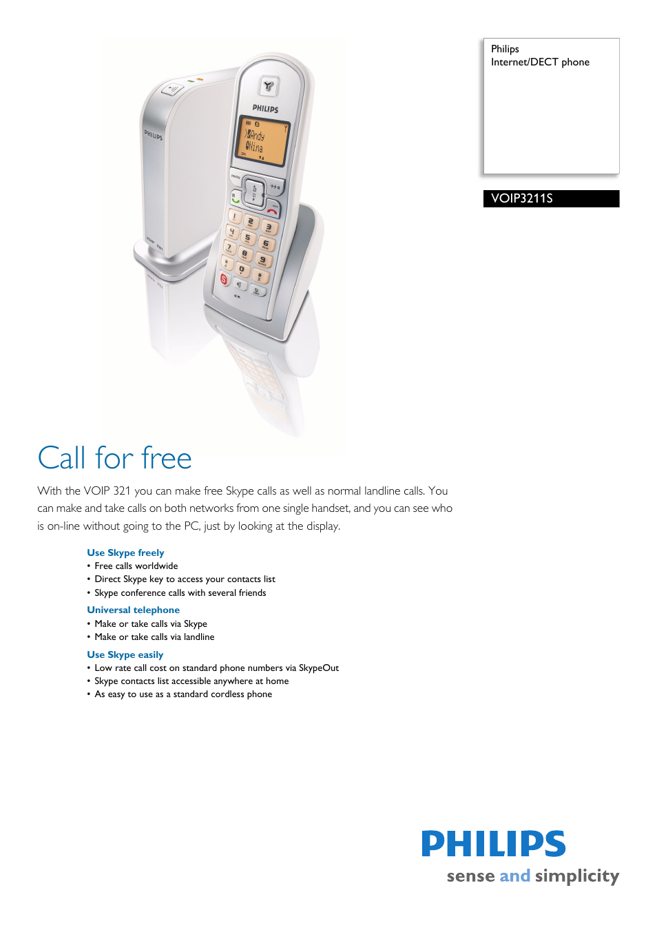 Philips VOIP8411B/17 User Manual | 2 pages