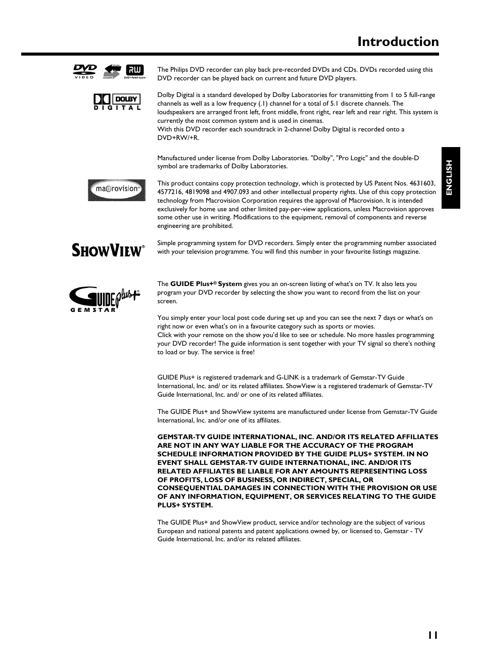 Introduction | Philips HDRW 720/00-02 User Manual | Page 13 / 96