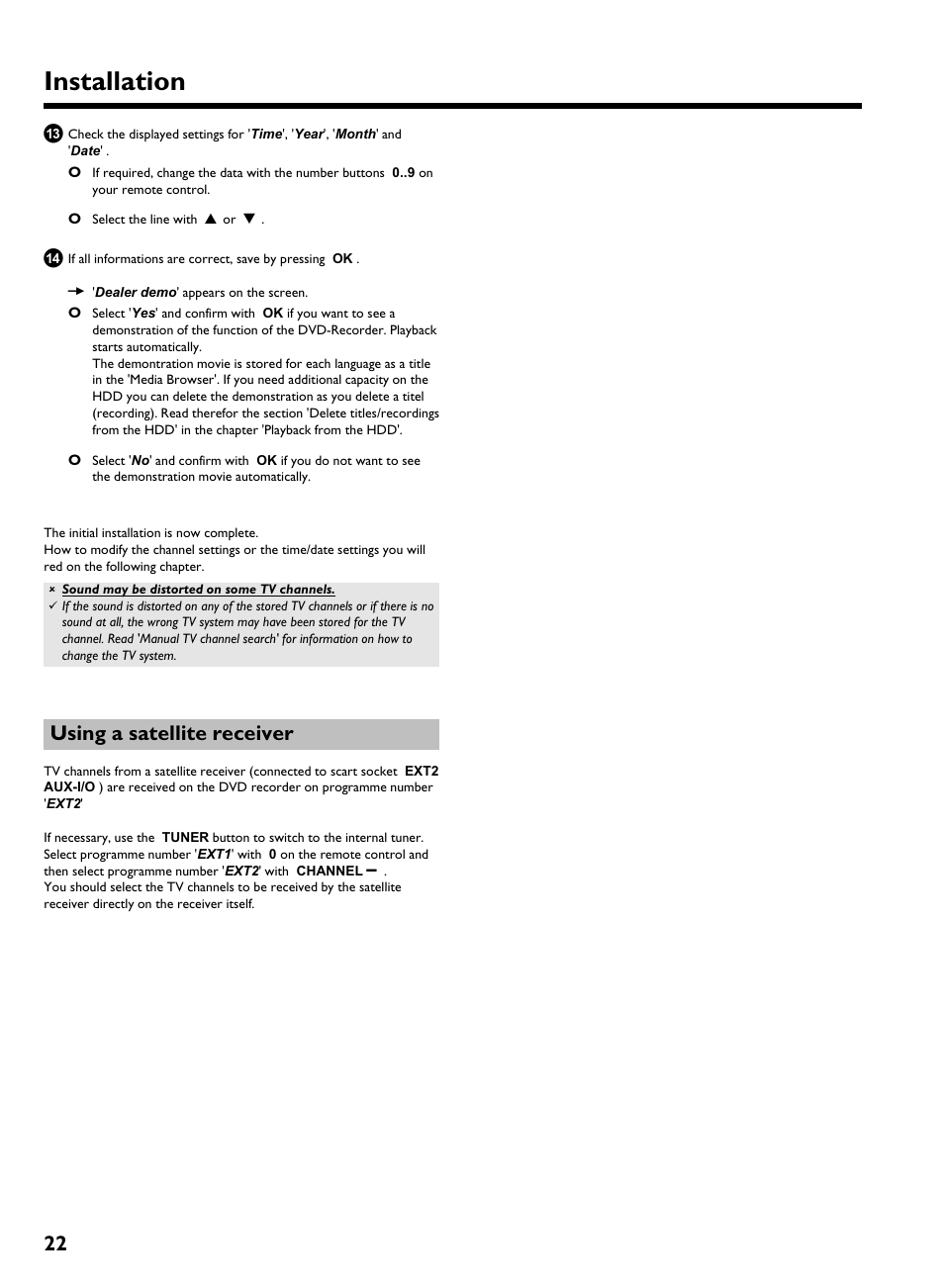 Using a satellite receiver, Installation | Philips HDRW 720/00-02 User Manual | Page 24 / 96